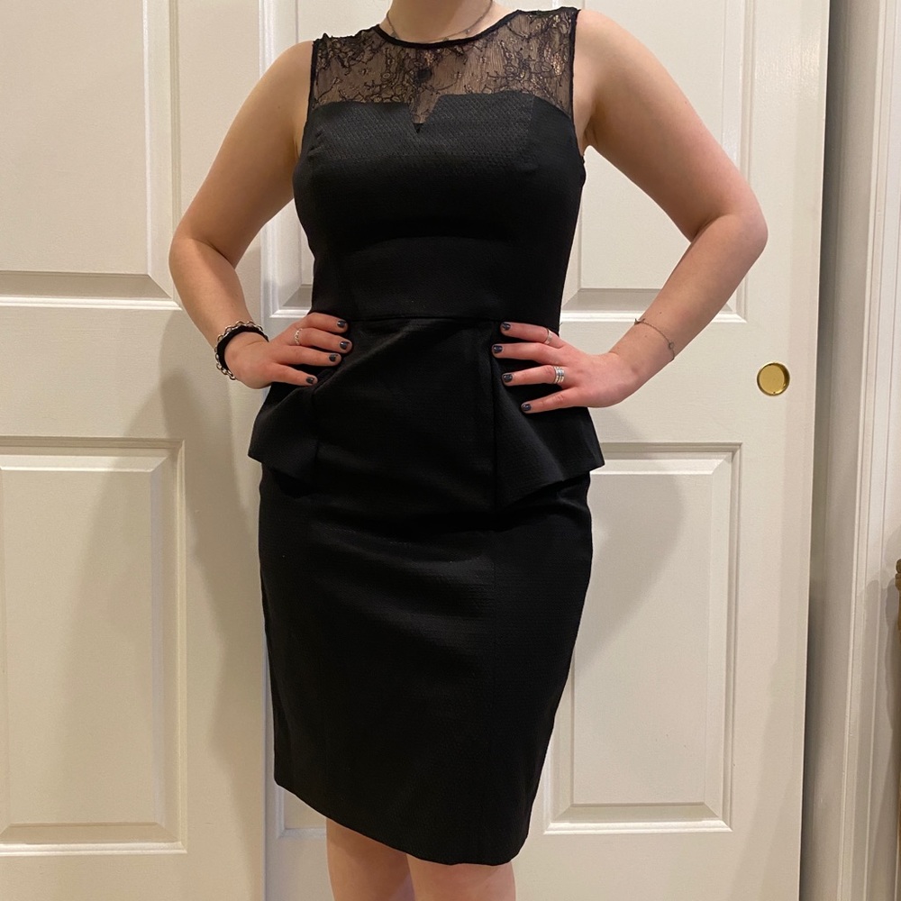 Sexy black dress with lace neckline and peplum! 🖤